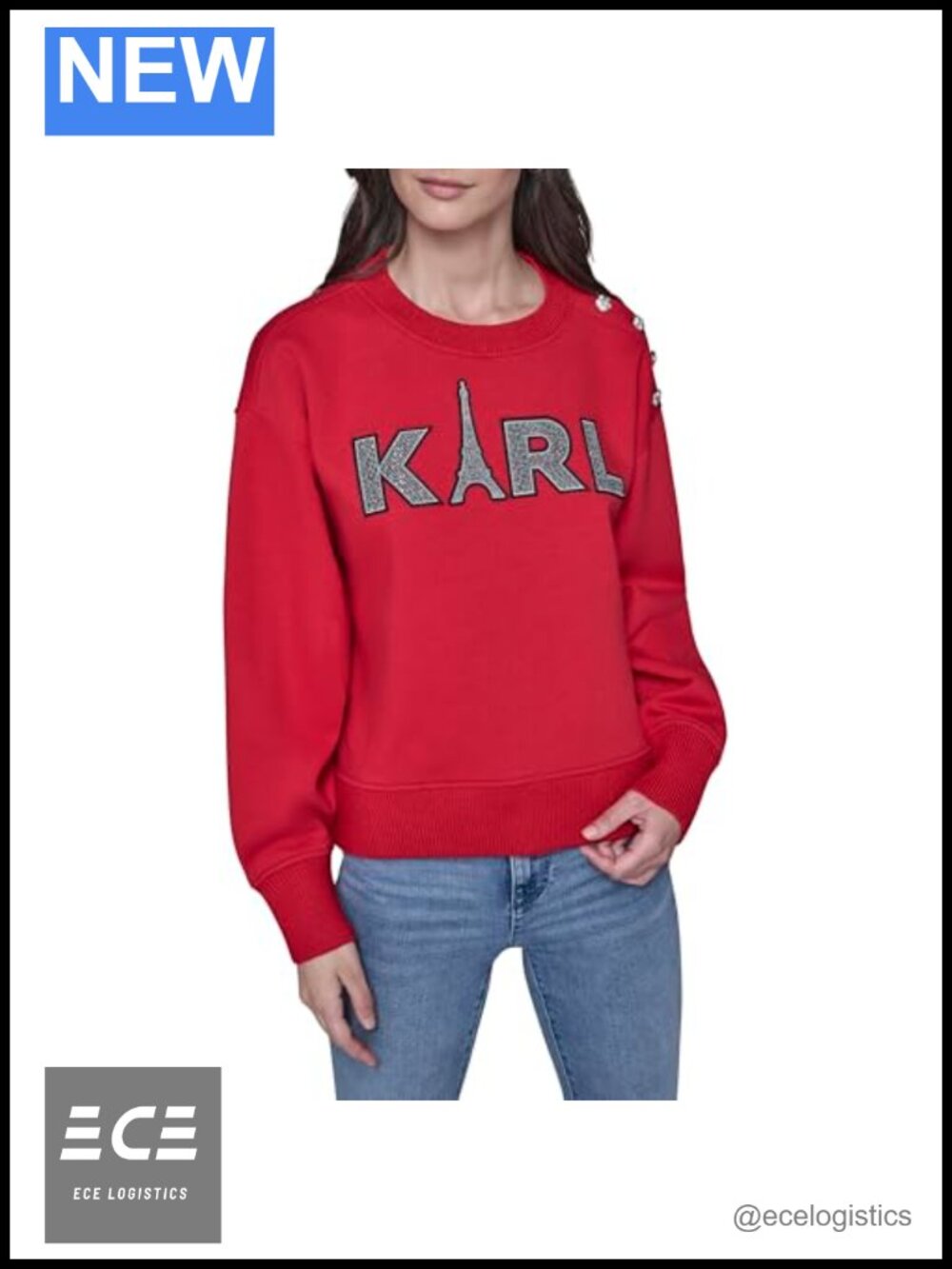 KARL LAGERFELD Women's Crew Neck Eiffel Tower Fleece Sweatshirt